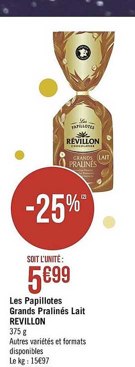 les papillotes grands pralinés lait revillon