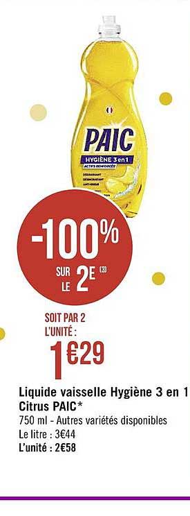 liquide vaisselle hygiène 3 en 1 citrus paic