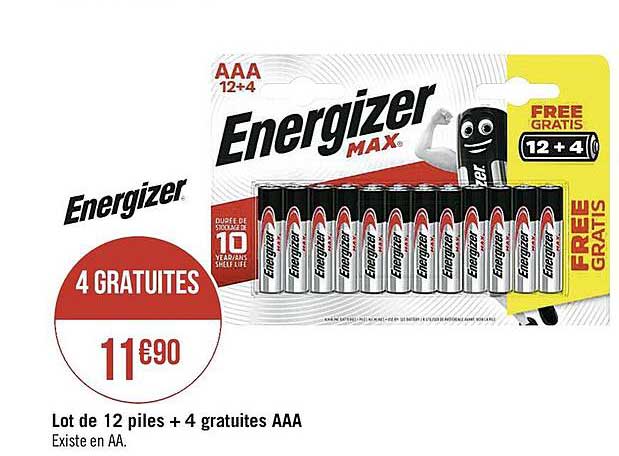 Lot De 12 Piles + 4 Gratuites Aaa Energizer