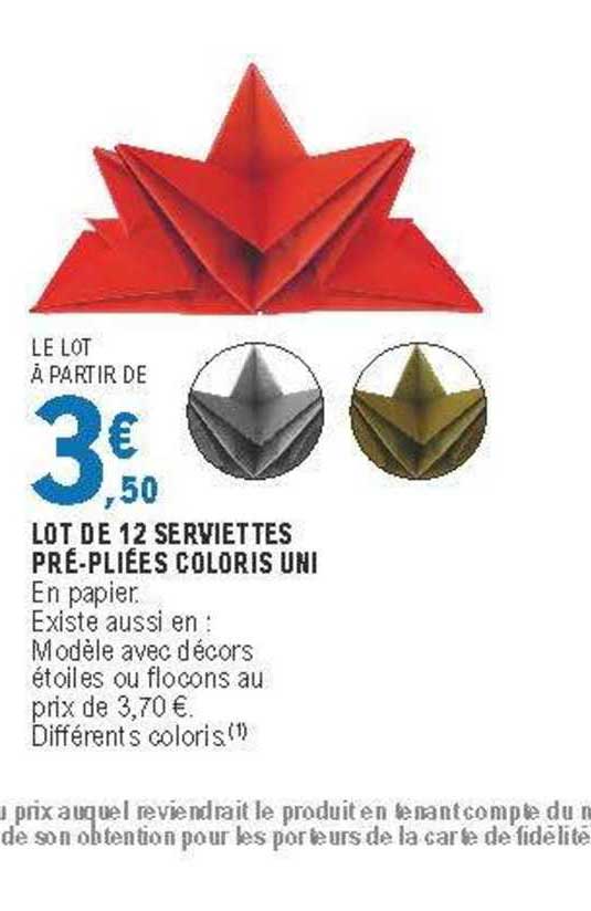 lot de 12 serviettes pré pliées coloris uni