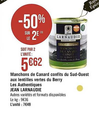 manchons de canard confits du sud-ouest aux lentilles vertes du berry les authentiques jean larnaudie