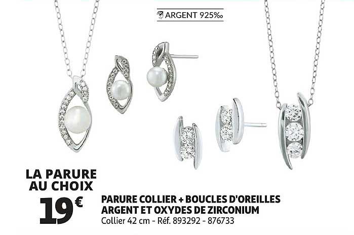 parure collier + boucles d'oreilles argent et oxydes de zirconium