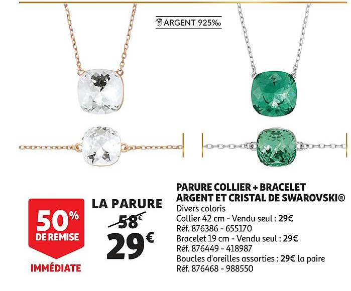 parure collier + bracelet argent et cristal de swarovski