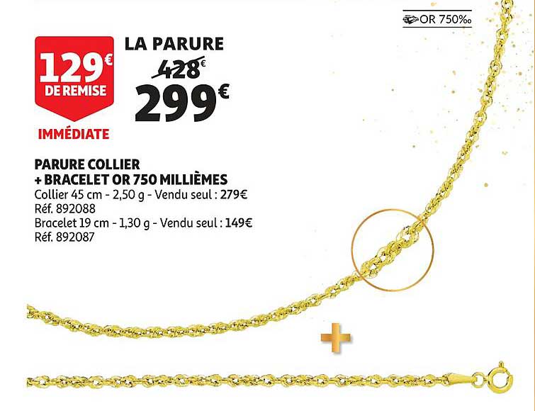 parure collier + bracelet or 750 millièmes
