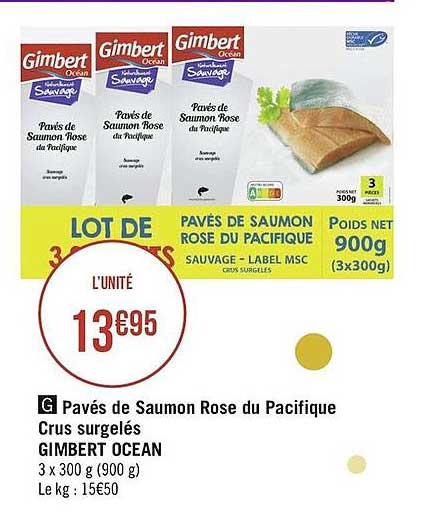 pavés de saumon rose du pacifique crus surgelés gimbert ocean