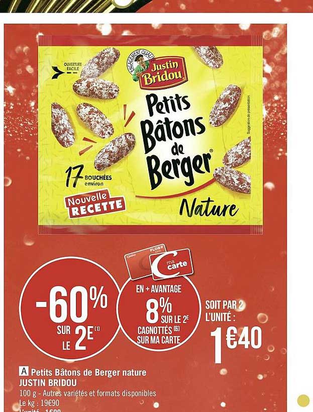 Petits Bâtons De Berger Nature Justin Bridou