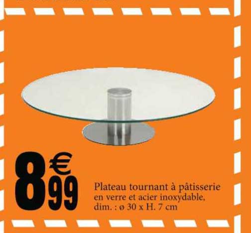 plateau tournant à pâtisserie en verre et acier inoxydable