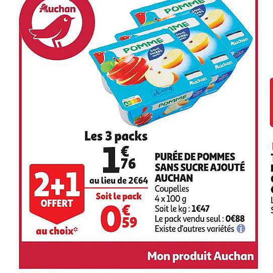 purée de pommes sans sucre ajouté auchan