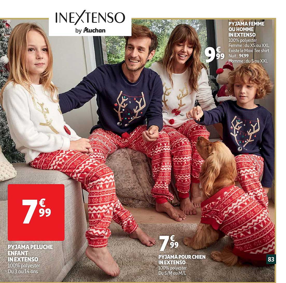 pyjama femme ou homme in extenso, pyjama peluche enfant in extenso, pyjama pour chien in extenso