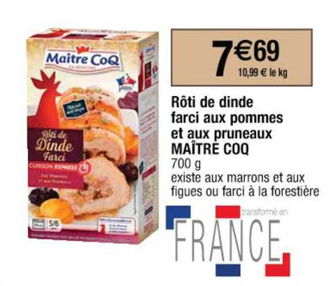rôti de dinde farci aux pommes et aux pruneaux maître coq