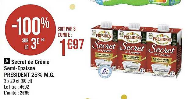 secret de crème semi-épaisse président 25% m.g.