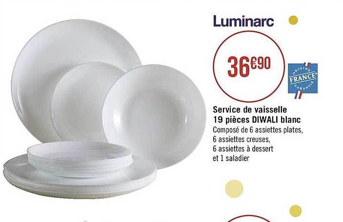 Service De Vaisselle 19 Pièces Diwali Blanc