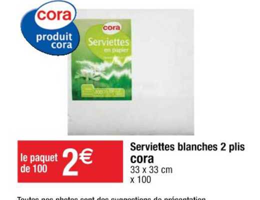 serviettes blanches 2 plis cora