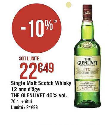 single malt scotch whisky 12 abs d'âge the glenlivet 40% vol.