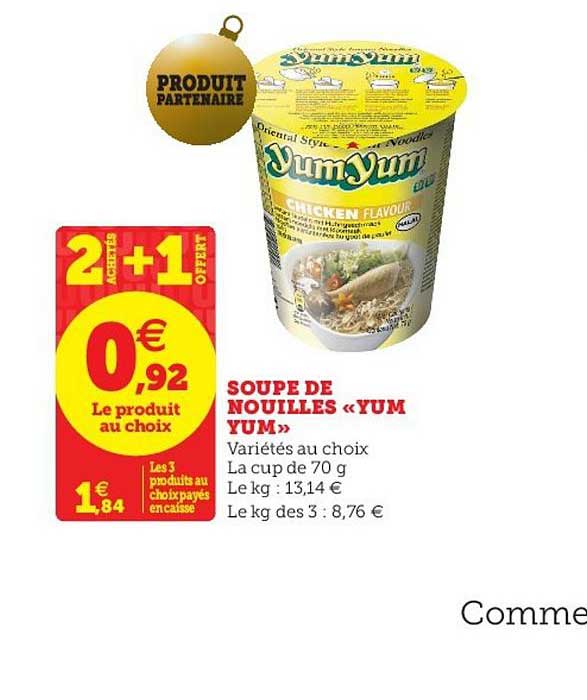 soupe de nouilles yum yum 2 achetés + 1 offert