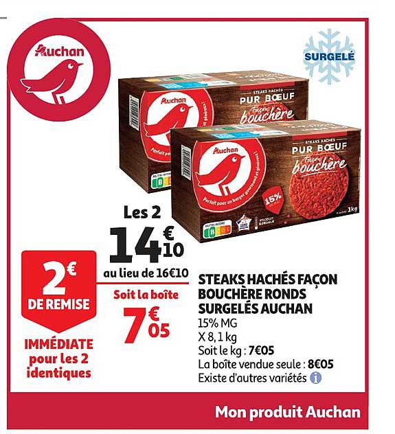 steaks hachés façon bouchère ronds surgelés auchan