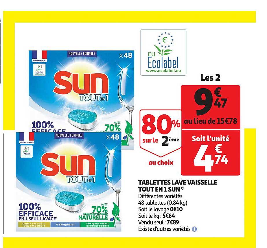 tablettes lave vaisselle tout en 1 sun