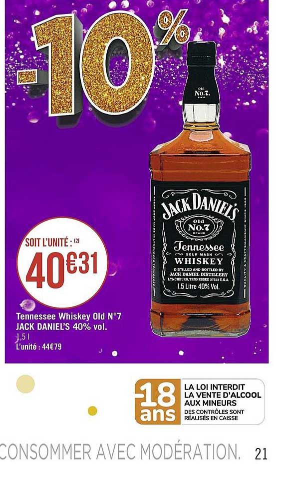 tennessee whiskey old n°7 jack daniel's 40% vol.