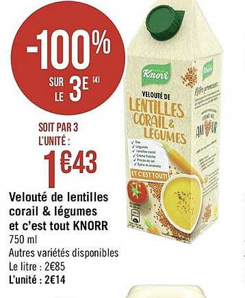 velouté de lentilles corail & légumes et c'est tout knorr