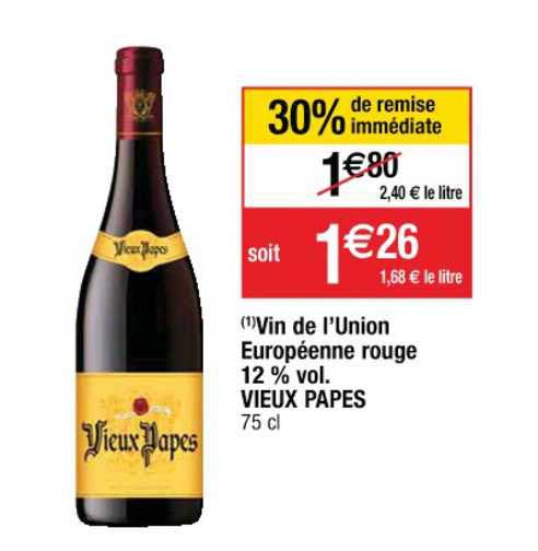 vin de l'union européenne rouge 12% vieux papes