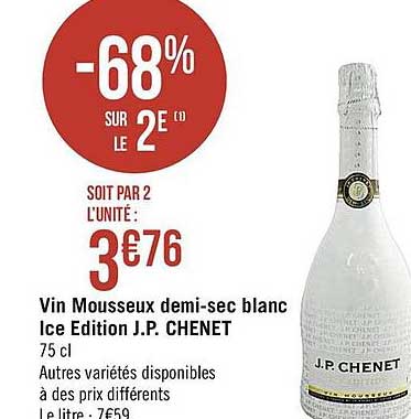 vin mousseux demi-sec blanc ice edition p.j. chenet
