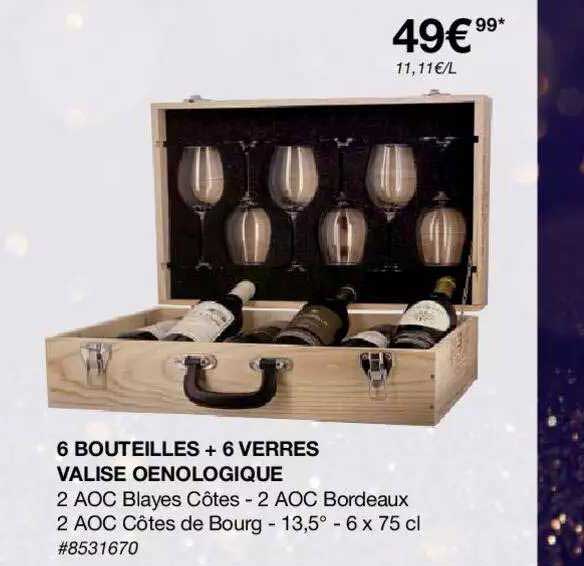 6 Bouteilles + 6 Verres Valise œnologique