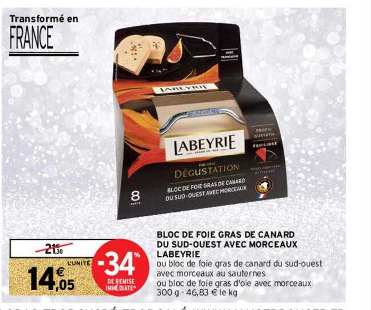 bloc de foie gras de canard du sud-ouest avec morceaux labeyrie