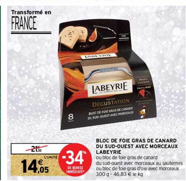 bloc de foie gras de canard du sud-ouest avec morceaux labyrie