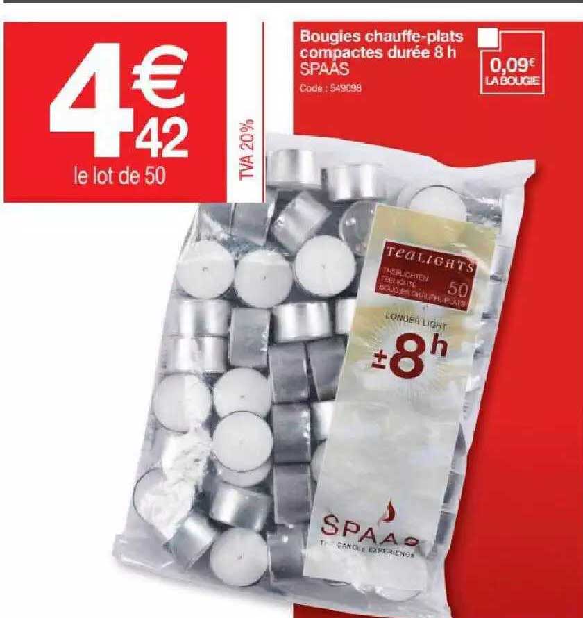 bougies chauffe-plats compactes durée 8 h spaas