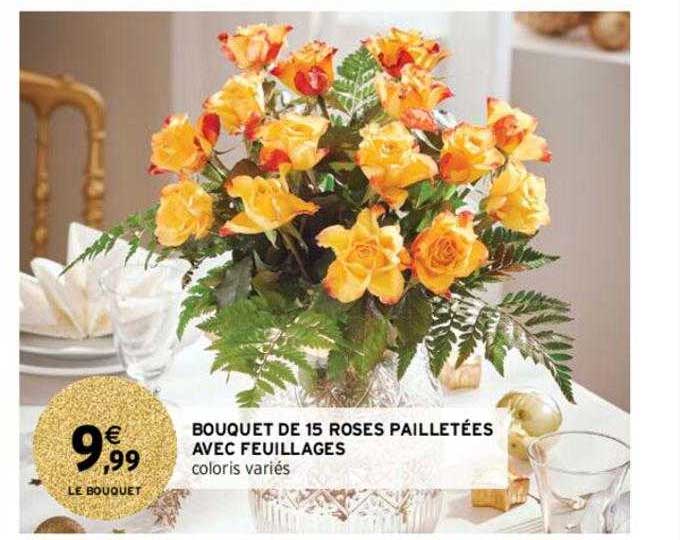 bouquet de 15 roses pailletées avec feuillages