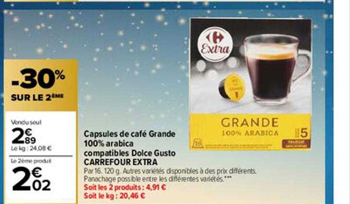 capsules de café grande 100% arabica compatibles dolce gusto carrefour extra