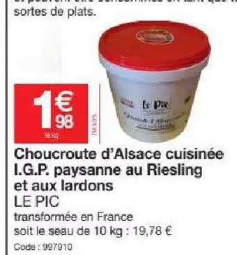 choucroute d'alsace cuisinée i.g.p. paysanne au riesling et aux lardons le pic