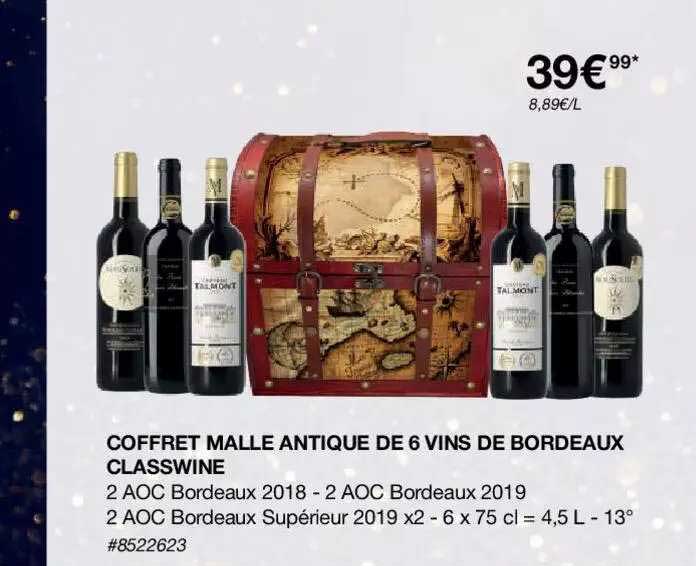 coffret malle antique de 6 vins de bordeaux classwine