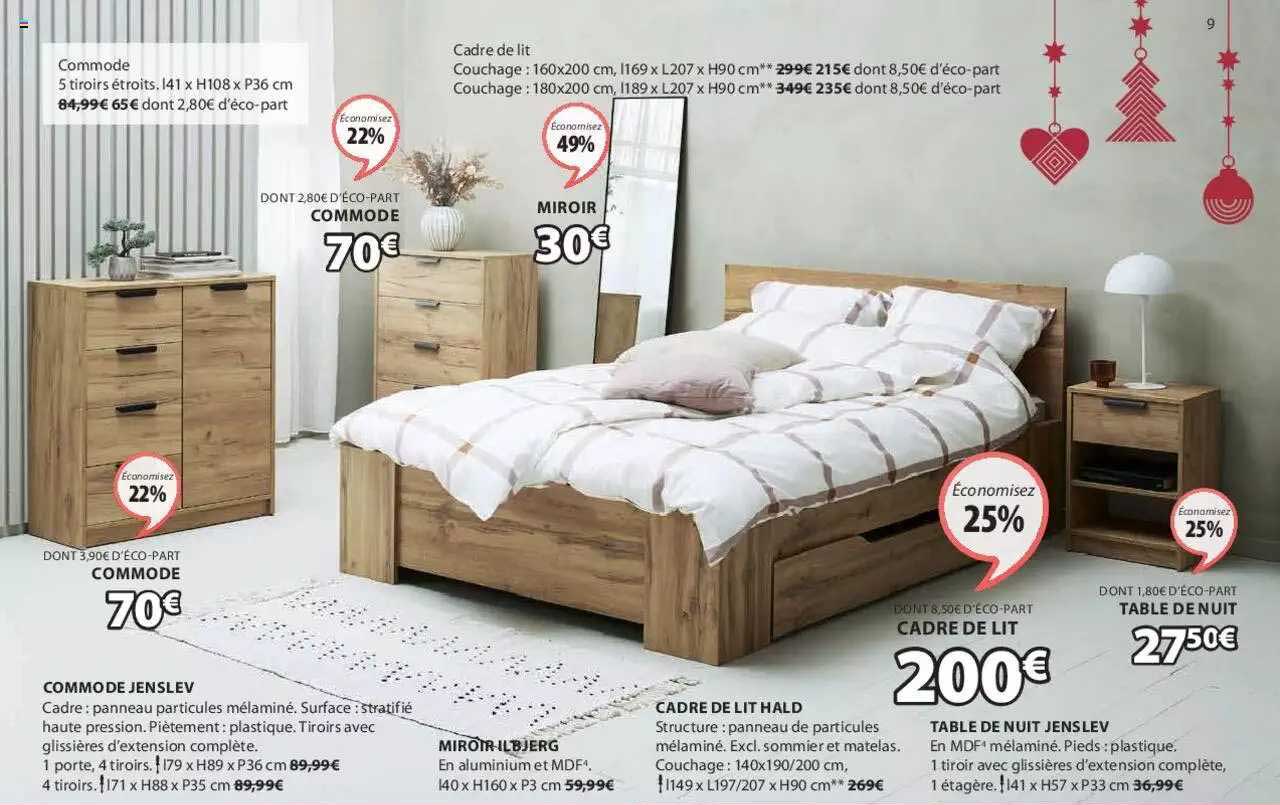 Commode De Jenslev, Miroir Ilbjerg, Cadre De Lit Hal, Table De Nuit Jenslev, Table De Nuit