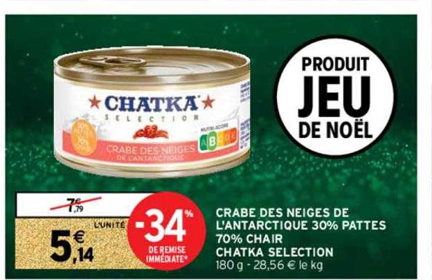crabe des neiges de l'antarctique 30% pattes 70% chair chatka sélection
