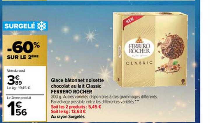 Glace Bâtonnet Noisette Chocolat Au Lait Classic Ferrero Rocher