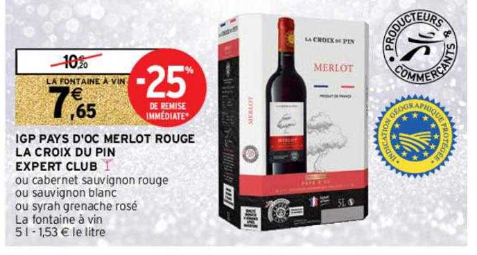 Igp Pays D'oc Merlot Rouge La Croix Du Pin Expert Club