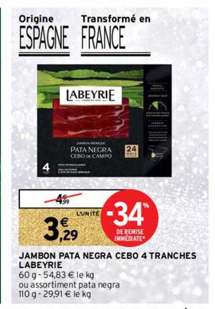 jambon pata negra cebo 4 tranches labeyrie