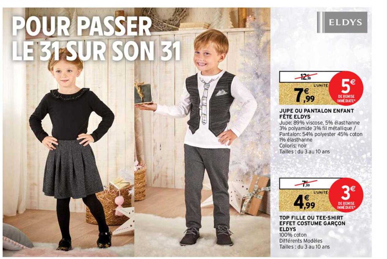 jupe ou pantalon enfant fête eldys , top fille ou tee-shirt effet costume garçon eldys