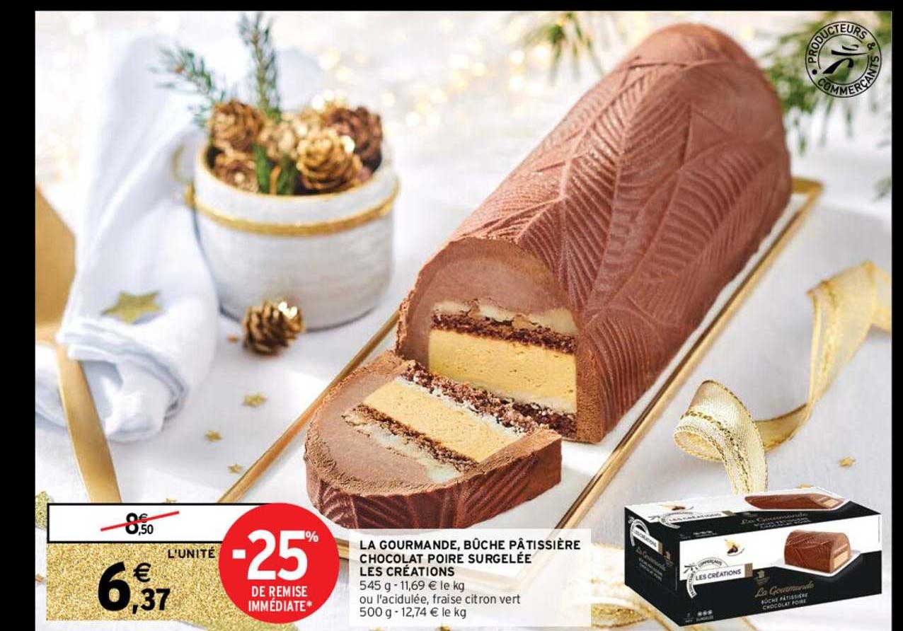 la gourmande, bûche pâtissière chocolat poire surgelée les créations