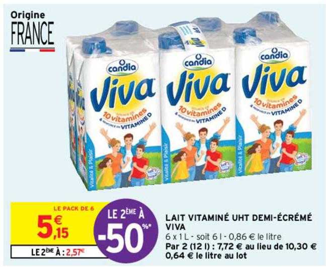 lait vitaminé uht demi-écrémé viva