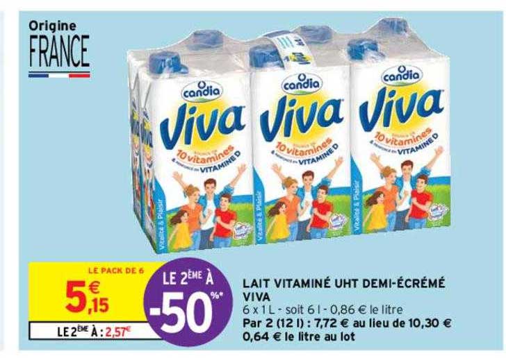 lait vitaminé uht demi-écrémé viva