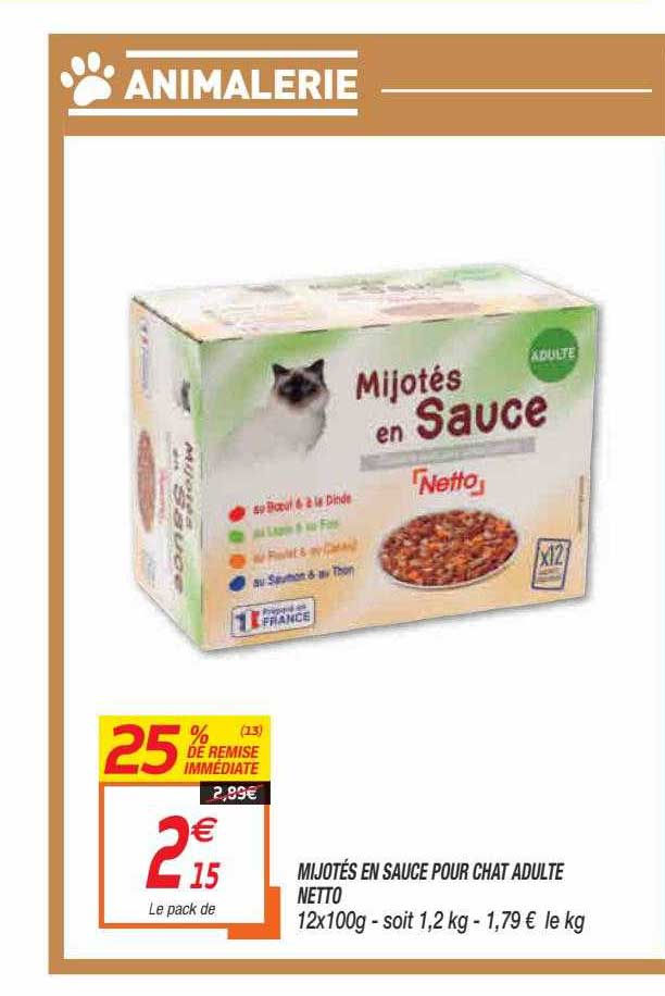 mijotés en sauce pour chat adulte netto