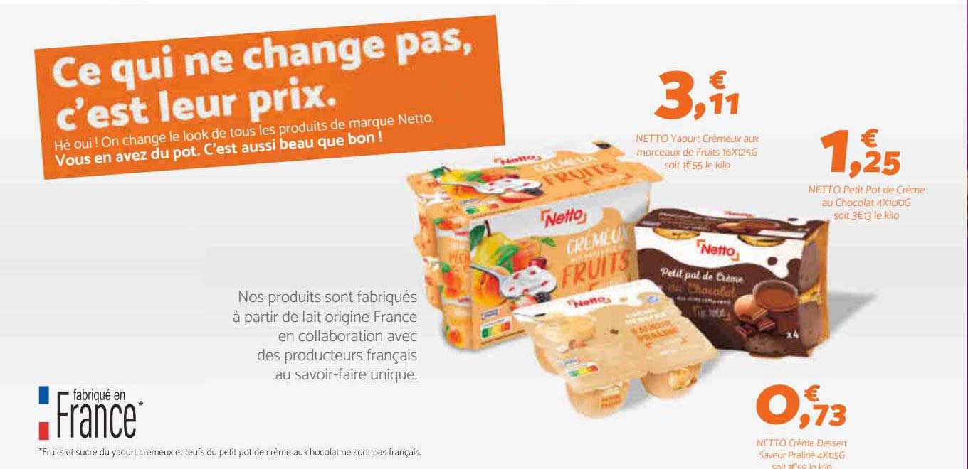 Netto Yaourt Crèmeux Aux Morceaux De Fruits, Netto Petit Pot De Crème Au Chocolat ,netto Crème Dessert