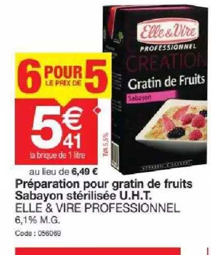 préparation pour gratin de frutis sabayon stérilisée u.h.t. elle & vire professionnel