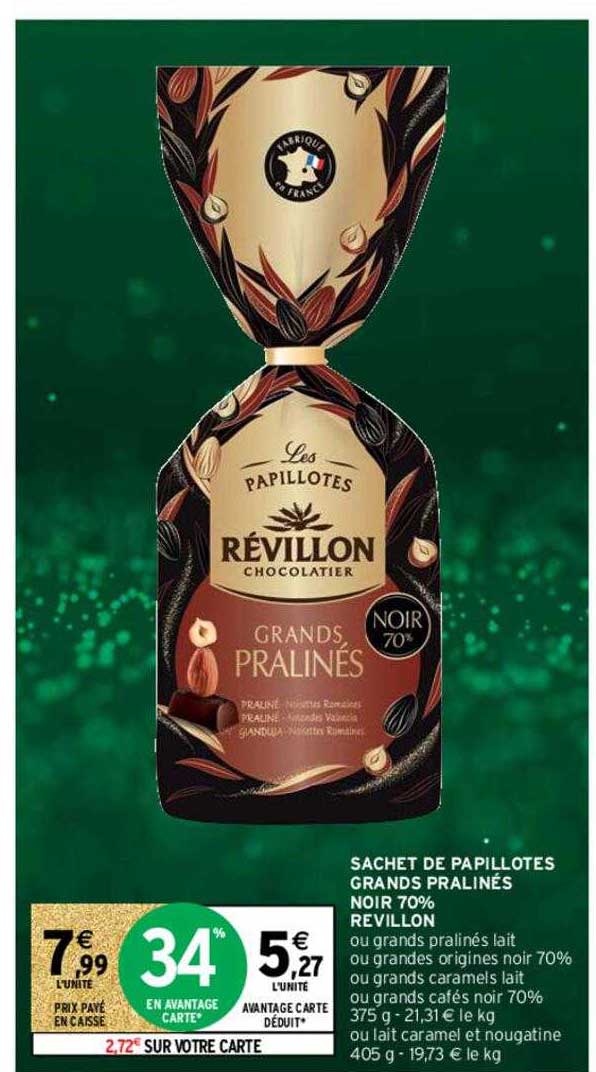 sachet de papillotes grand pralinés noir 70% revillon
