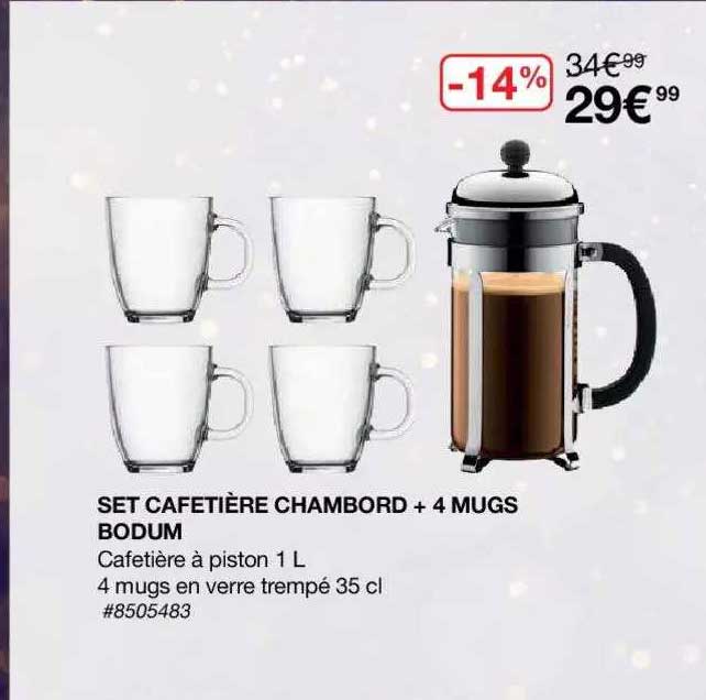 Set Cafetière Chambord + 4 Mugs Bodum