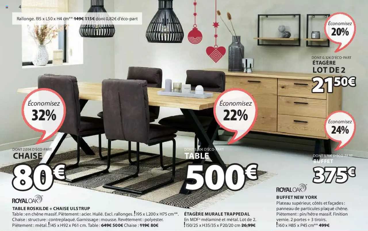 table roskilde + chaise ulstrup, étagère murale trappedal, buffet new york royal oak