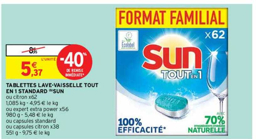 tablettes lave-vaisselle tout en 1 standard sun