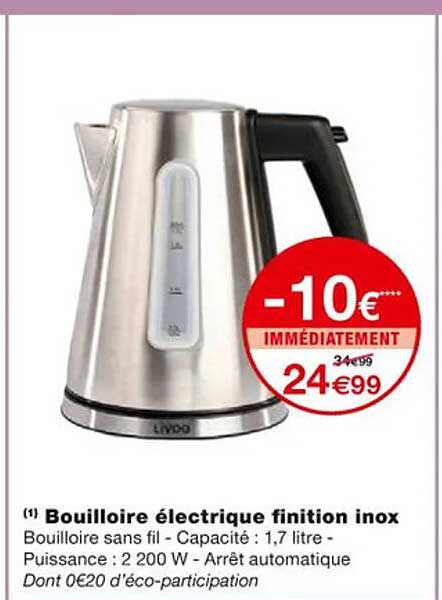 bouilloire électrique finition inox livoo